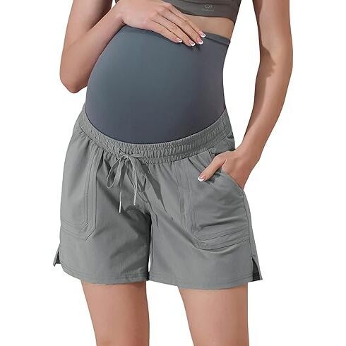 Maternity Shorts Over Belly Soft Solid Color Stretch Cycling Shorts With Pockets